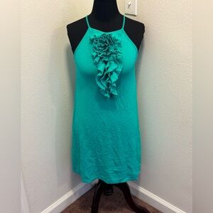 2 FOR $20 Catherine Malandrino Turquoise Mini Dress Stretch Knit Ruffle Floral M